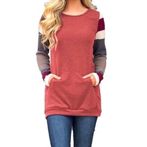 Color Block Long Sleeve Tunic Sweatshirt with Pocket